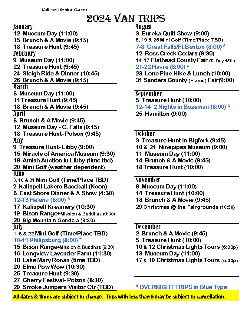2024 Senior Calendar Of Trips And Events 2024 Senior Calendar Of Trips And Events