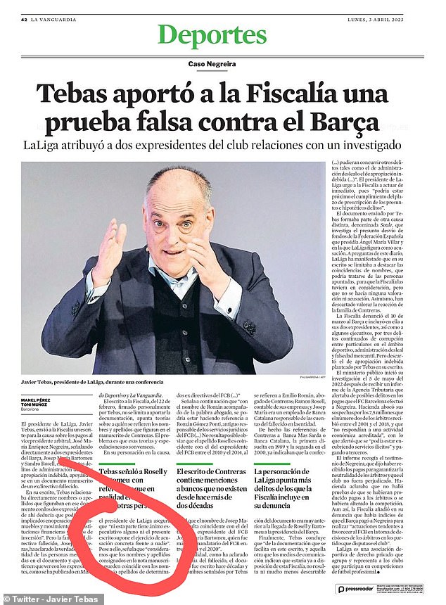 Barcelona Slams La Liga President Tebas Over Barcelona Slams La Liga President Tebas Over