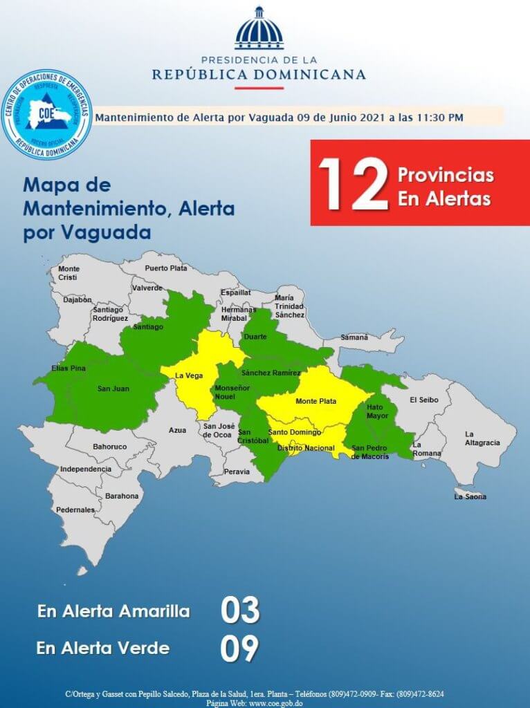 El COE Declara Alerta Amarilla Para Nueve Provincias Dominicanas El COE Declara Alerta Amarilla Para Nueve Provincias Dominicanas