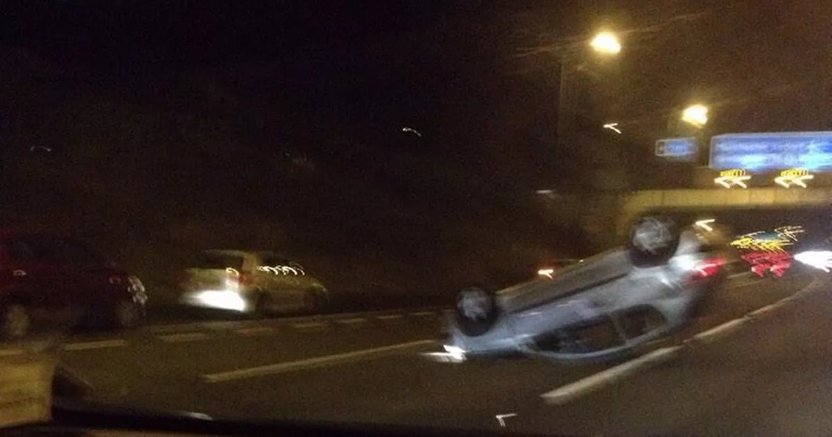 Emergency Services Respond To M56 Car Overturn, Casualty Reported Emergency Services Respond To M56 Car Overturn, Casualty Reported