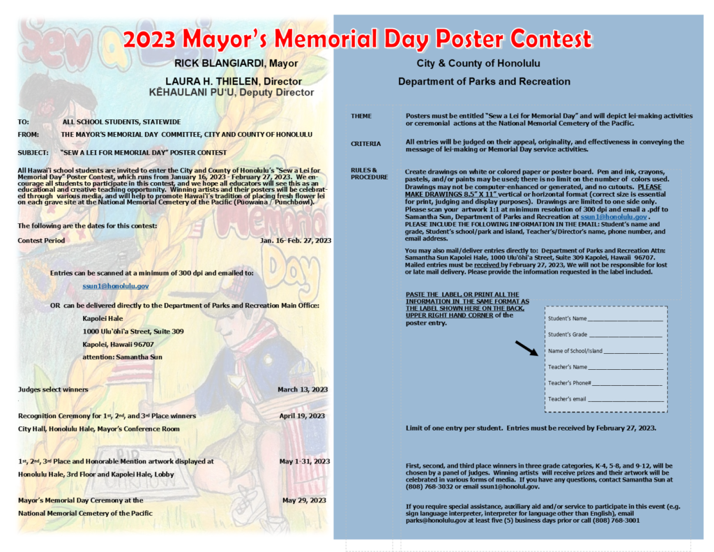 Memorial Day Poster Contest: Hawaii Keiki Celebrate With Lei-Making Art Memorial Day Poster Contest: Hawaii Keiki Celebrate With Lei-Making Art