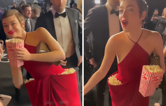 SNL 50th Anniversary: Emma Stone's Show-Stopping Popcorn Dress SNL 50th Anniversary: Emma Stone's Show-Stopping Popcorn Dress