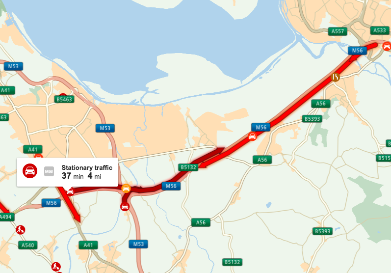 Traffic Delays On M56 Near Cheshire/Deeside Due To Collision Traffic Delays On M56 Near Cheshire/Deeside Due To Collision